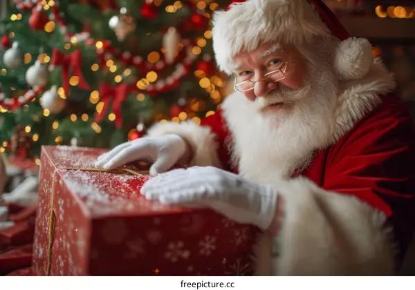 Santa Claus with a big red gift