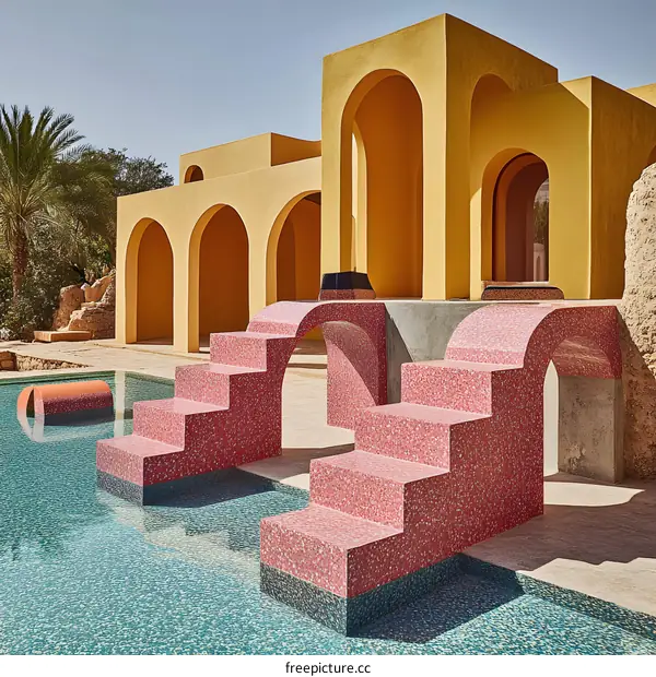 Modern Architecture With Swimming Pool and Arches in Desert
