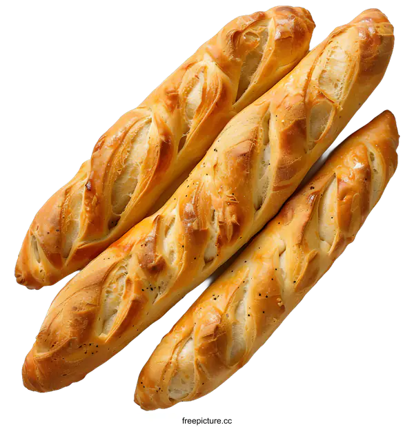 [Transparent Background PNG]Three Freshly Baked Baguettes on White