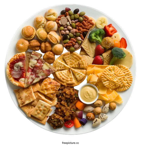 [Transparent Background PNG]Variety of Appetizers and Snacks on a White Plate