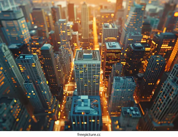 Cityscape at Night with Illuminated Skyscrapers