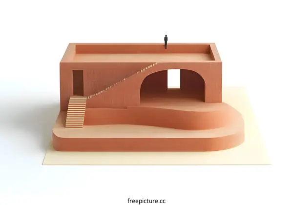 Minimalist Architectural Model with Stairs and Curved Walls
