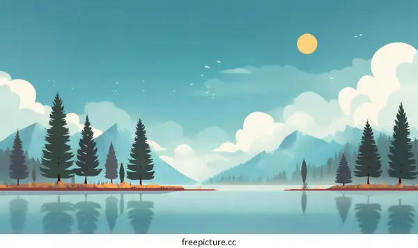Peaceful Lakeside Scenery Illustration