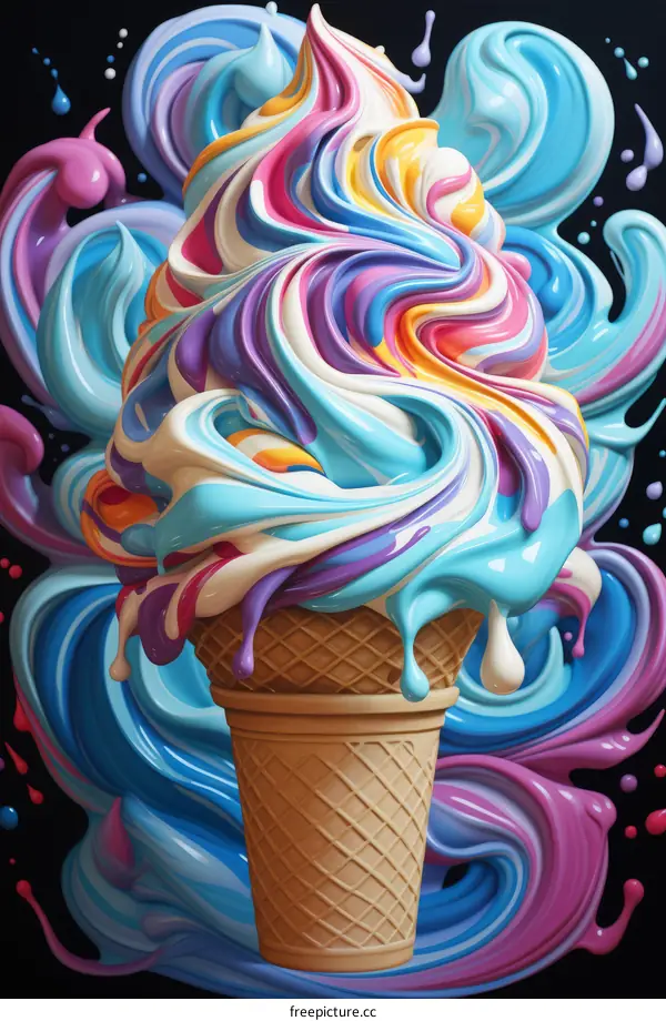Colorful 3D illustration of an ice cream cone