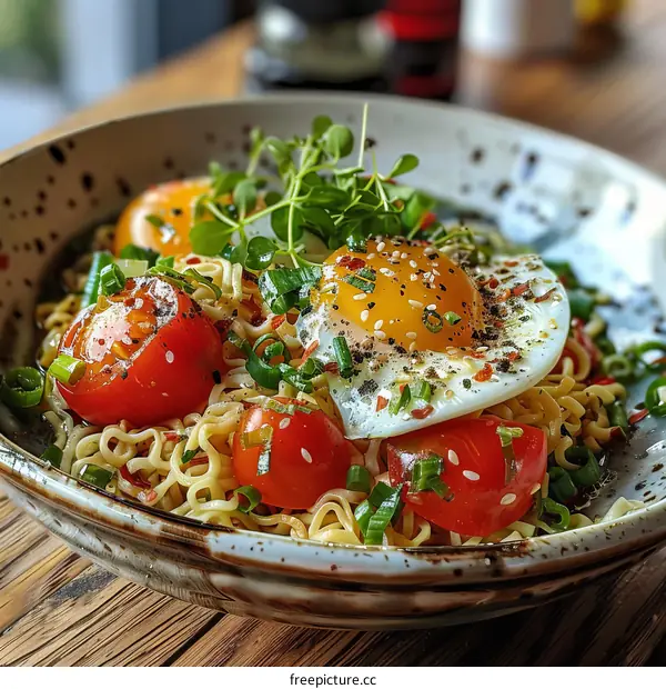 Easy and Delicious Ramen with Egg and Cherry Tomatoes