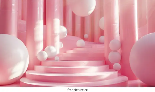 Pink Geometric Staircase with Spheres