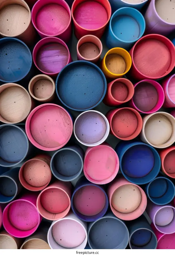 Colorful painted wooden cylinders