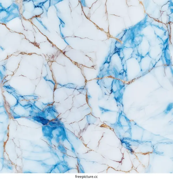 Blue and white marble texture with golden veins