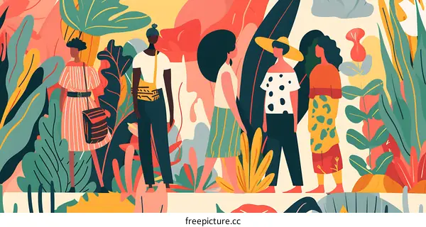 Diversity and Inclusion Illustrated with Colorful People and Plants