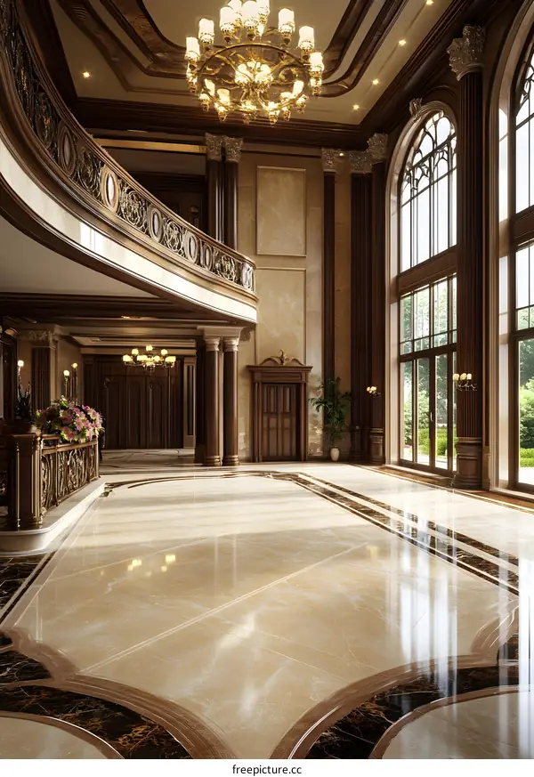 Luxury Interior Design with Marble Flooring and Large Windows