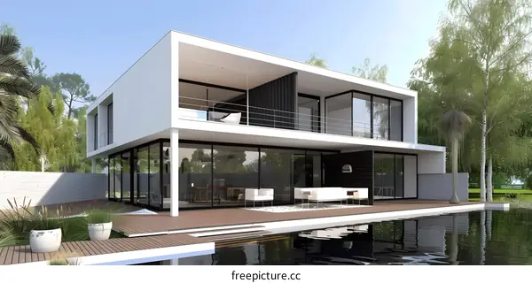 Modern House with Swimming Pool and Patio