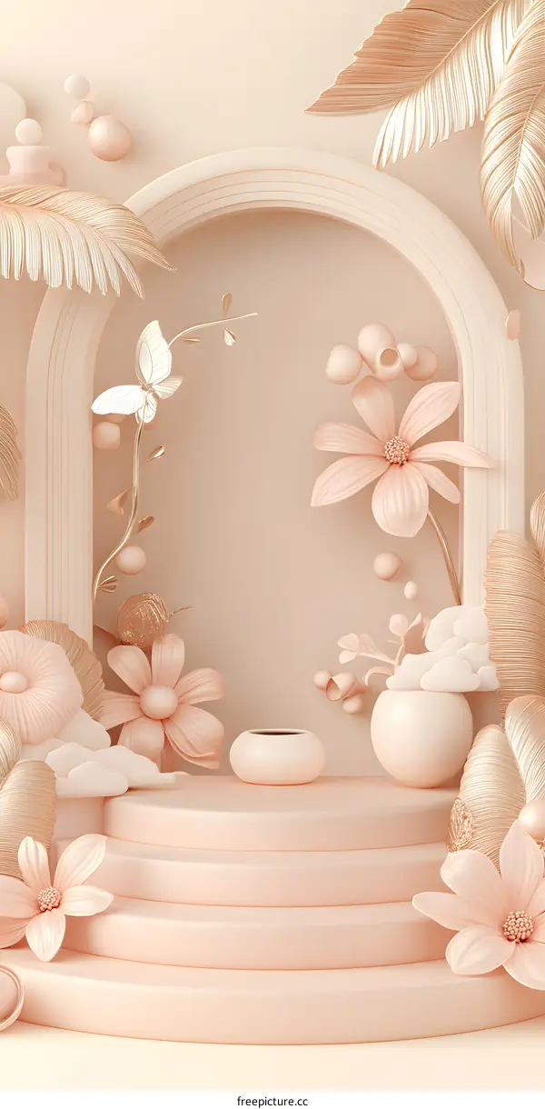Abstract 3D Minimalist Flower Background with Pastel Color