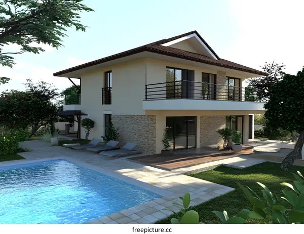 Modern Home with Swimming Pool and Patio