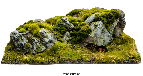 [Transparent Background PNG]Green Mossy Rocks with White Background