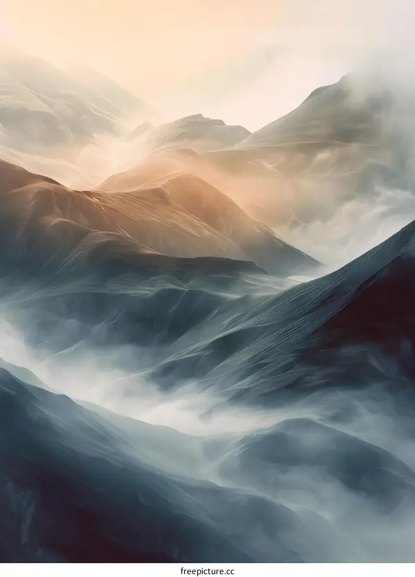 Misty Mountain Landscape with Golden Light