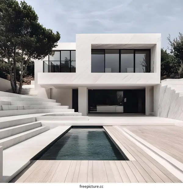 Modern Minimalist House with Swimming Pool and Stone Steps