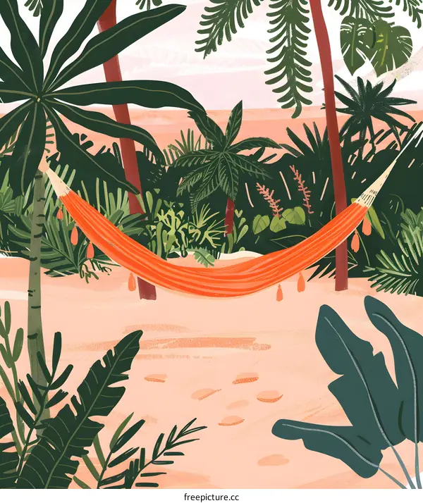 Tropical Hammock Illustration With Palm Trees