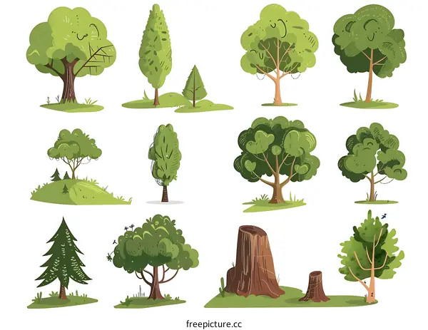 Set of Cartoon Green Trees