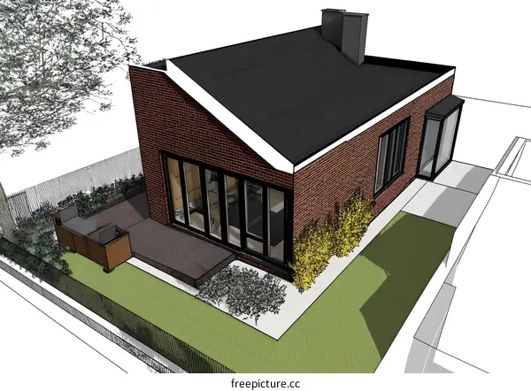 Modern Brick Home With Large Windows and Backyard