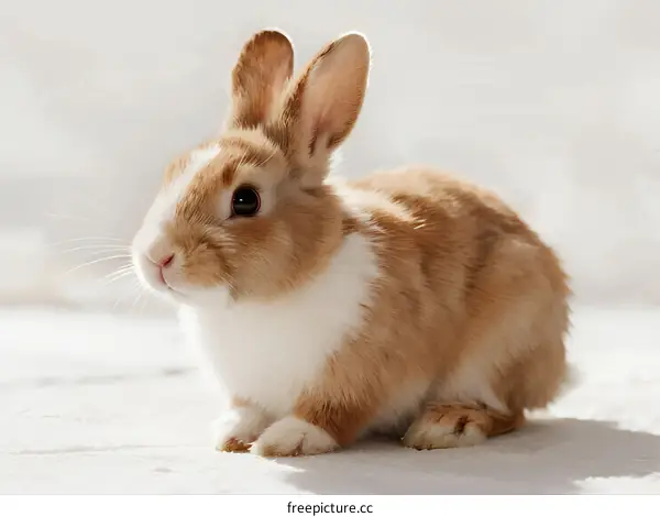 Cute Little Brown and White Rabbit with Perked Ears