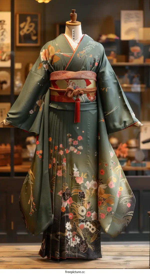 A woman wearing a kimono with a floral pattern