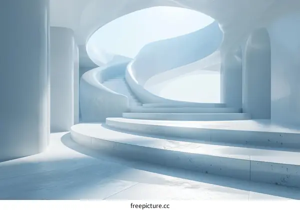 Minimalist Futuristic Interior with Spiral Staircase