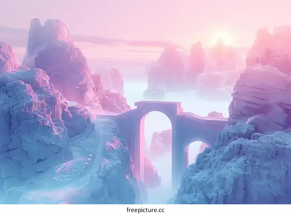 Pink Dreamy Landscape With Abstract Arch