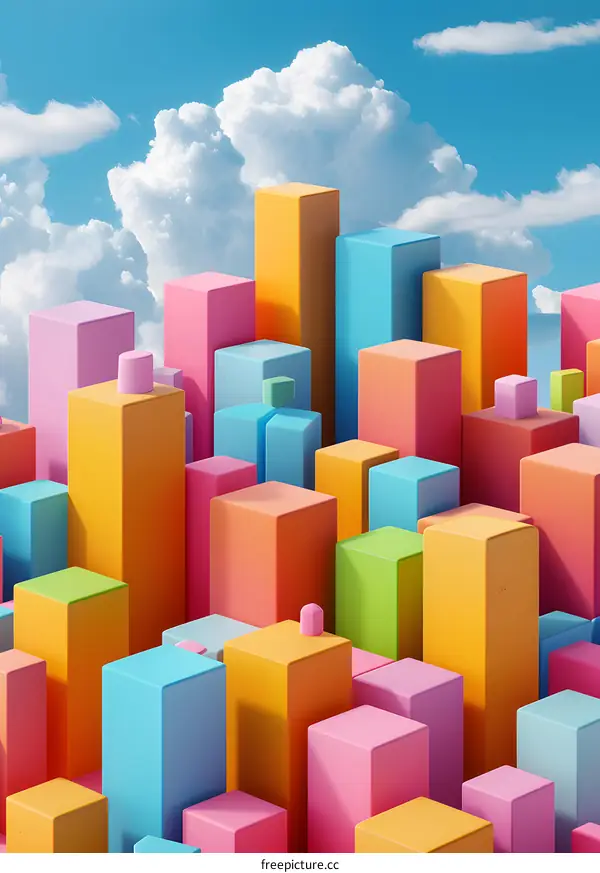 3D rendering of a city made of colorful blocks
