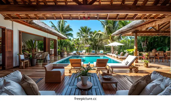 A beautiful villa with a pool in a tropical setting