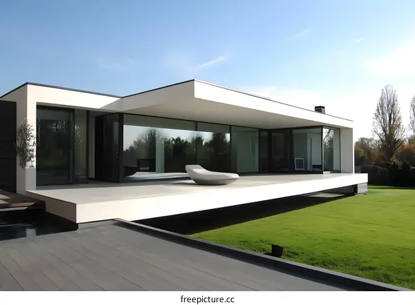 Modern Architecture House with Large Windows and Deck