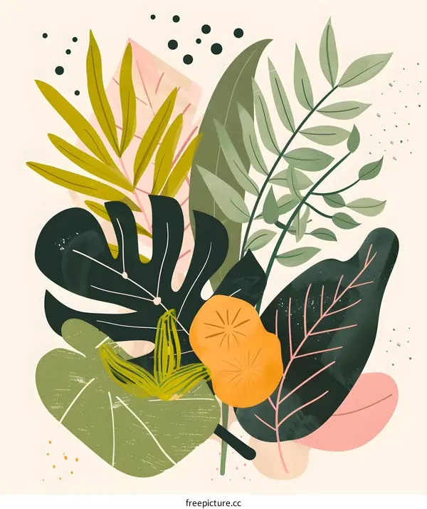Tropical Leaves Abstract Art Illustration