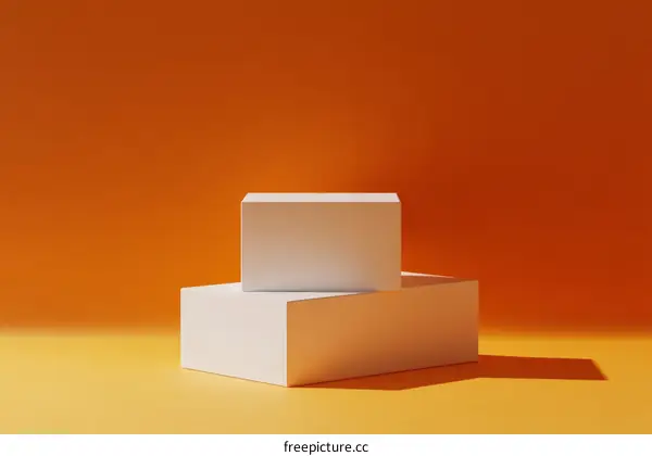 Modern Minimalist White Display Podiums on Orange Background