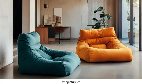 Modern Lounge Chairs in Teal and Orange