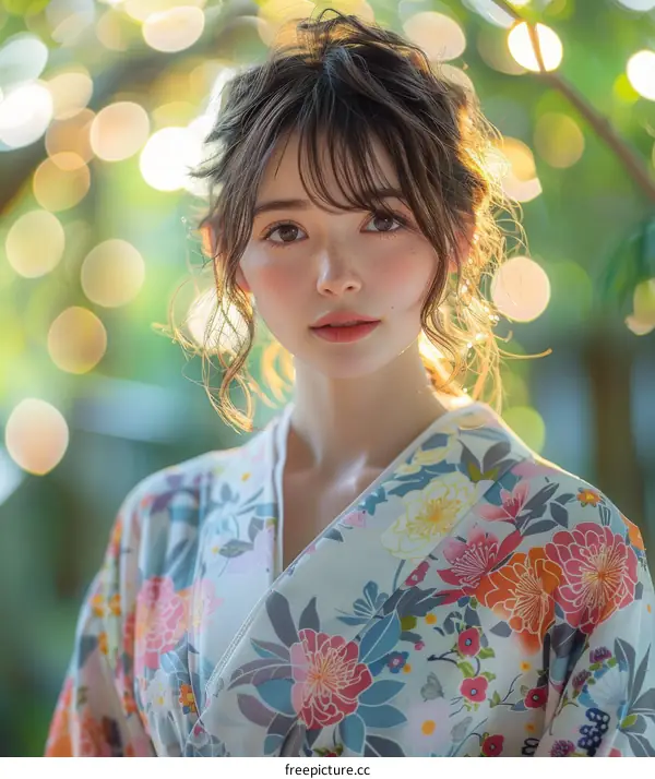 Beautiful Asian Woman in Traditional Japanese Kimono