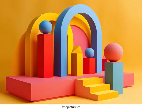 Colorful Abstract Geometric Shapes 3D Render