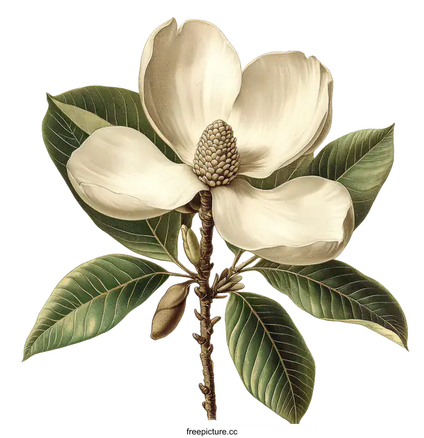 [Transparent Background PNG]Botanical Illustration of a Magnolia Flower