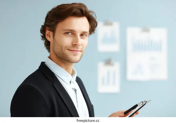 Business Professional Man Holding Clipboard