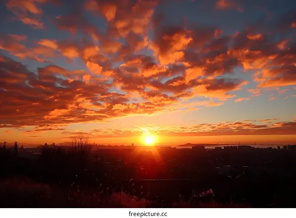 Golden Sunset Over City Skyline