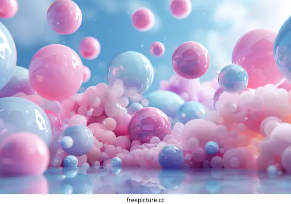 Pastel Color 3D Illustration of Floating Pastel Color Balls