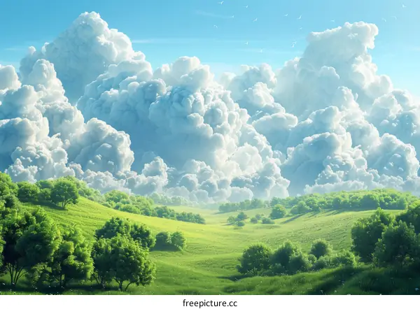 A Lush Green Meadow Under a Dramatic Sky of Clouds