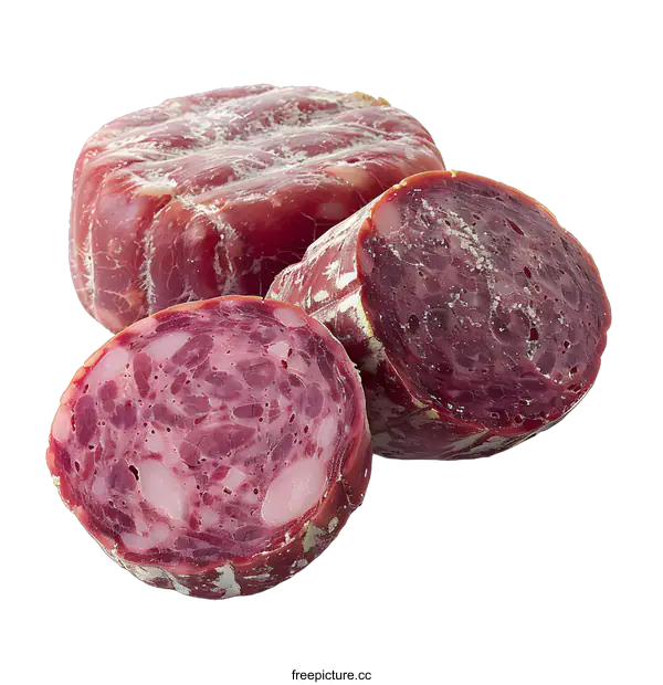 [Transparent Background PNG]Three pieces of sliced dry sausage