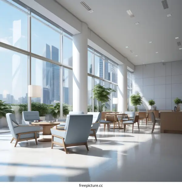 Modern office interior with city view