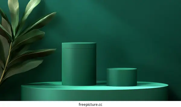 Emerald Green Product Display with Lush Foliage