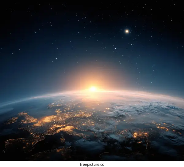 Sunrise over the Earth from Space
