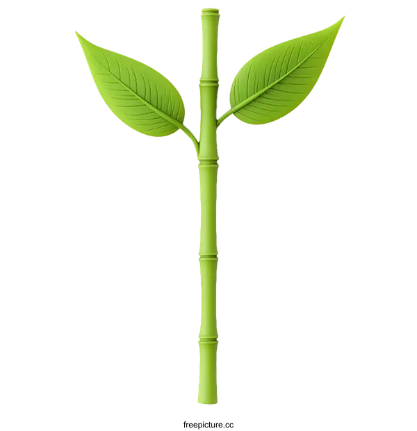 [Transparent Background PNG]Green Bamboo Stem with Leaves Illustration