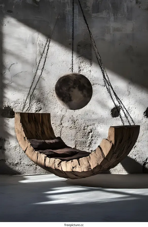 Wooden Moon Swing Hanging On Wall