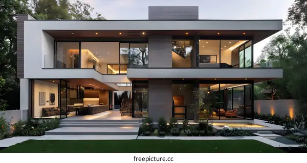 Modern House Design with Large Windows and Open Floor Plan