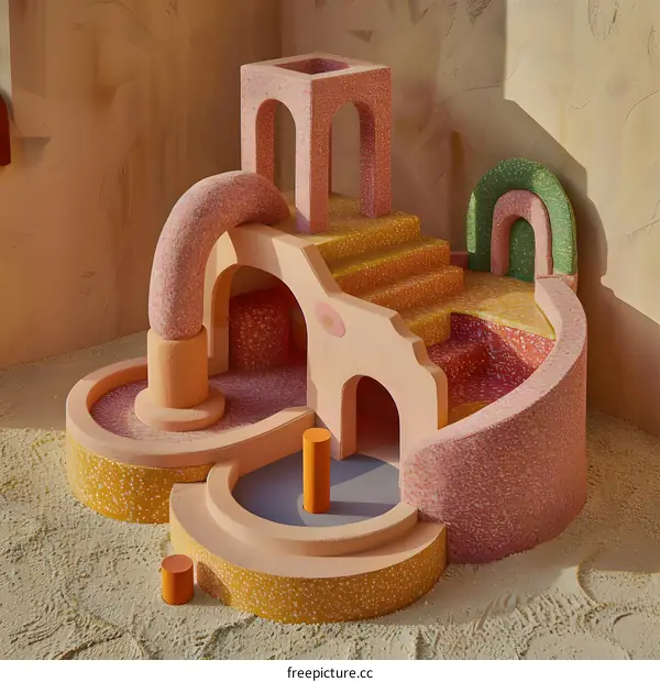 Abstract Playful Colorful  Architecture of Geometric Shapes