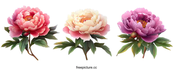 [Transparent Background PNG]Beautiful Peony Flowers in Different Colors
