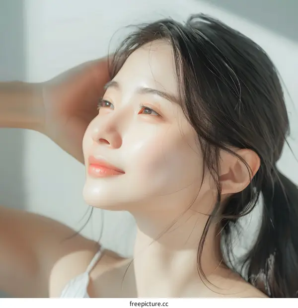 Beautiful Asian Woman Smiling in Sunlight